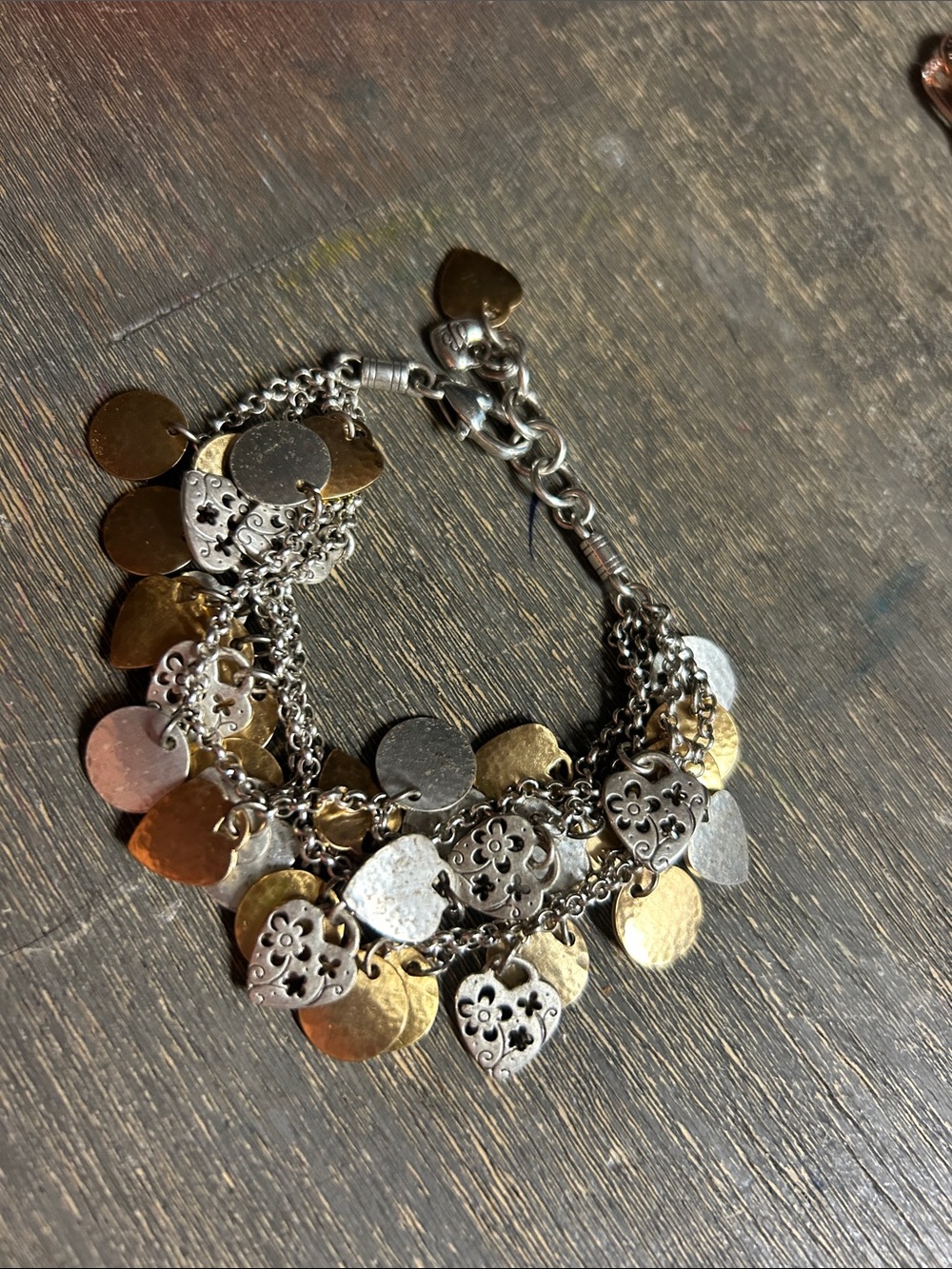 Brighton Two-Tone Heart & Disc Charm Bracelet - Gold & Silver